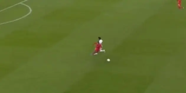 Ibou Konate is fouled by Endrick at Anfield