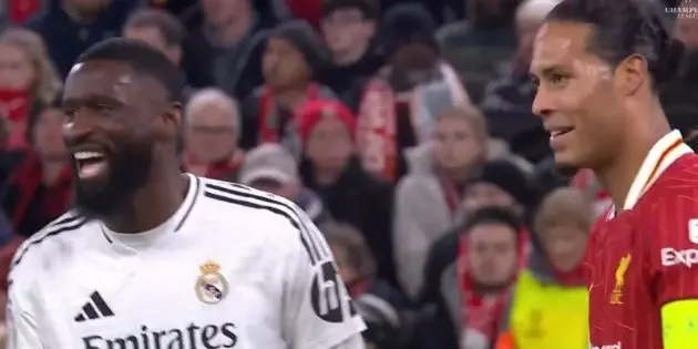 Van Dijk and Rudiger joke during Liverpool vs Real Madrid