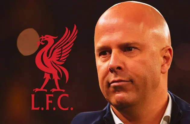 Liverpool head coach Arne Slot observes.