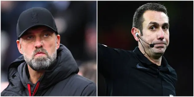 Former Liverpool manager Jurgen Klopp and Premier League referee David Coote.