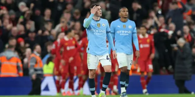 Phil Foden after Liverpool score against Man City