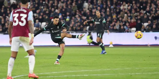 Trent Alexander-Arnold scores against West Ham