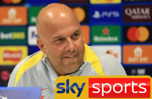 Arne Slot looks on during a pre-Champions League match press conference.