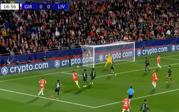 Alisson saves from Miguel Gutierrez