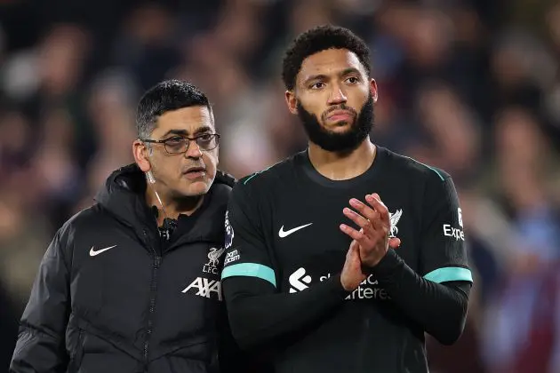 Joe Gomez went off injured in Liverpool's 5-0 win over West Ham