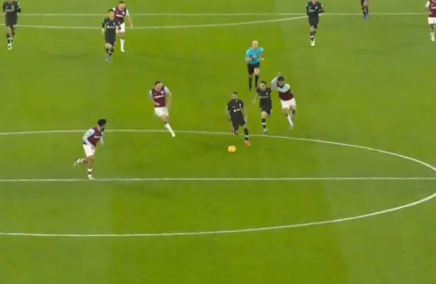 Lucas Paqueta tried to elbow Diogo Jota just before Liverpool's fifth goal against West Ham