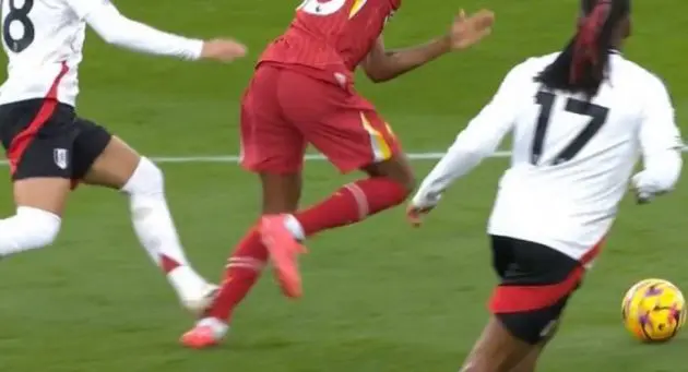Andreas Pereira escaped a red card for this foul on Ryan Gravenberch