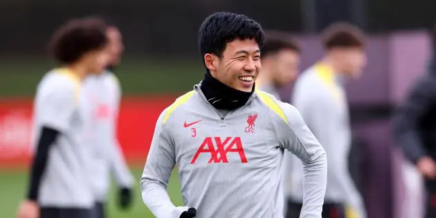 Wataru Endo in training for Liverpool