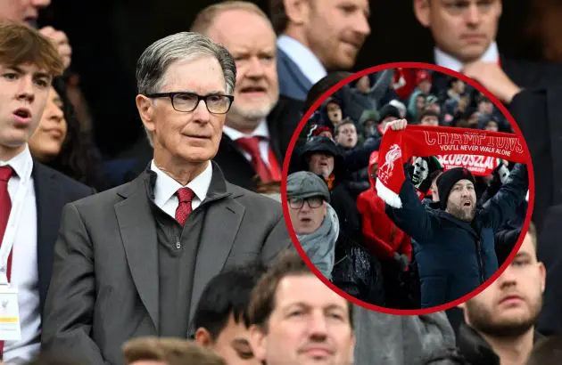 Liverpool's principal owner John W Henry in the Anfield stands with the fans.