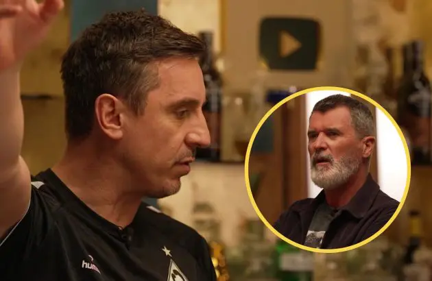 Gary Neville looks at picture of Roy Keane on the Overlap.