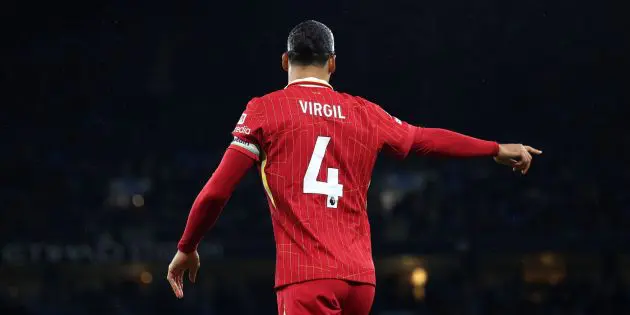 Virgil van Dijk playing for Liverpool against Man City