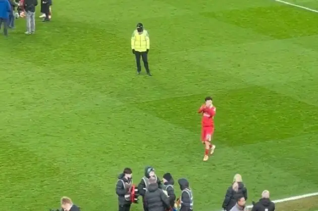 Curtis Jones applauds the Anfield crowd after Liverpool's win over Newcastle