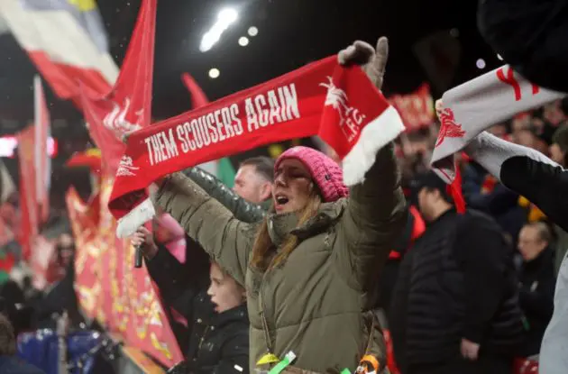 Liverpool fans celebrate their 2-0 win over Newcastle