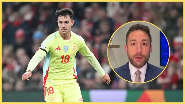 Martin Zubimendi playing for Spain next to picture of David Ornstein.