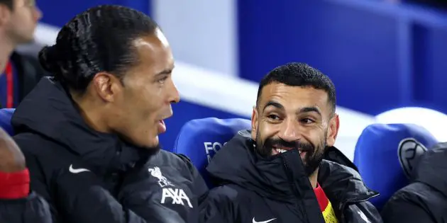 Virgil van Dijk and Mo Salah at the AMEX Stadium