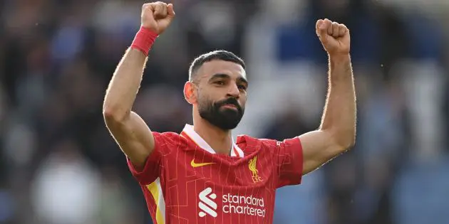 Mo Salah celebrates victory over Leicester City