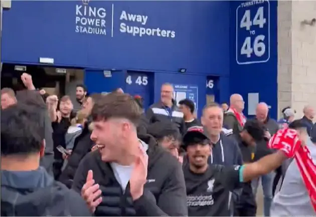 Liverpool fans revelled in their win over Leicester outside the King Power Stadium