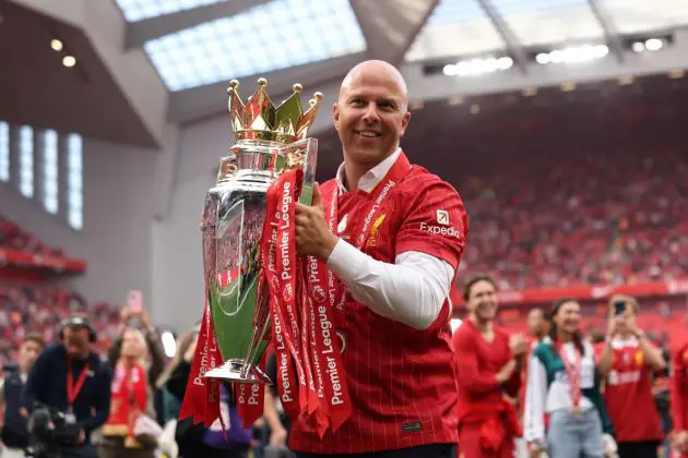 Arne Slot with the Premier League trophy