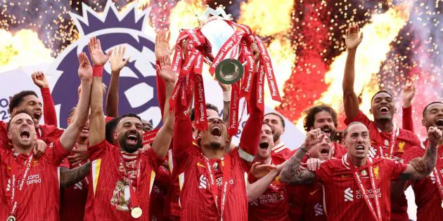 Liverpool celebrating the Premier League
