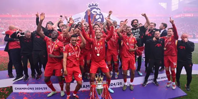 Liverpool celebrate winning the Premier League