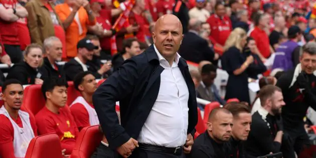 Arne Slot oversees Liverpool at Anfield in the Premier League