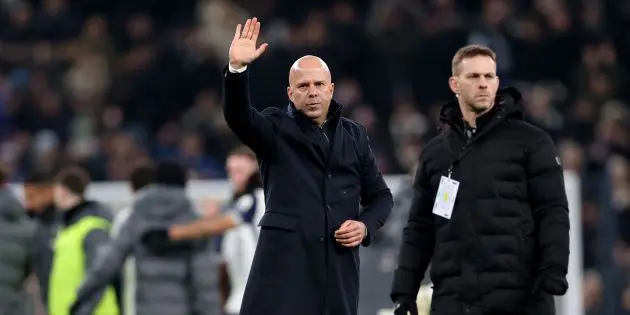Arne Slot waves to Liverpool fans