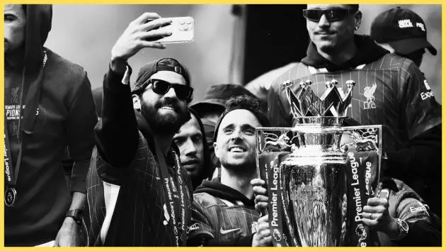 Diogo Jota and Alisson Becker during the title parade