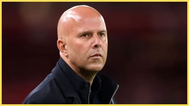 Arne Slot looks on during Liverpool game.