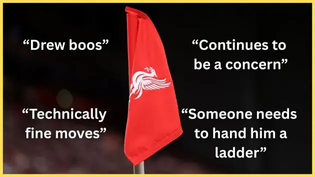 Liverpool corner flag hangs limp inside Anfield.