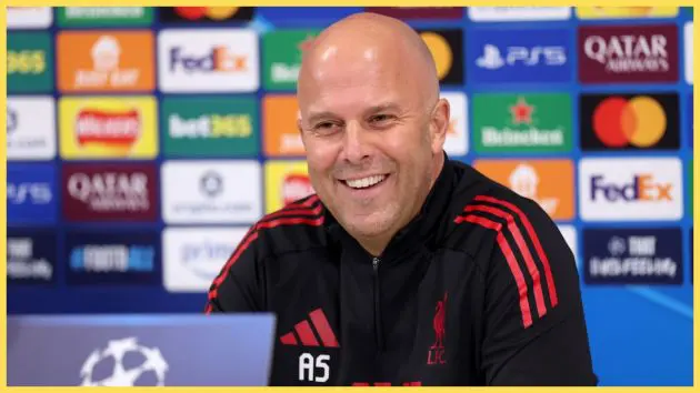 Arne Slot speaks in a Champions League press conference