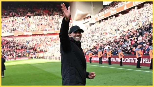 Jurgen Klopp salutes Liverpool fans at Anfield for Liverpool Legends game vs. Borussia Dortmund
