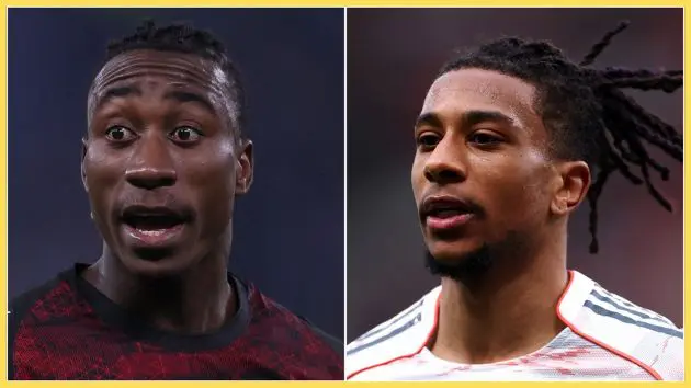 Yan Diomande and Michael Olise look surprised.
