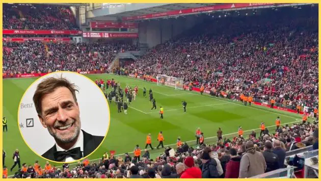 Jurgen Klopp performed his traditional fist pumps at Anfield after the Liverpool Legends match