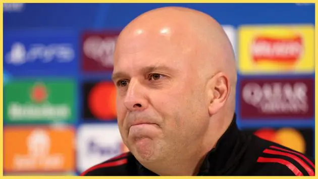 Arne Slot looks on tight-lipped during Liverpool presser.