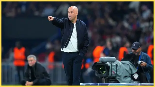 Arne Slot, Manager of Liverpool, gestures during the UEFA Champions League 2025/26 Quarter-Final First Leg match between Paris Saint-Germain FC and Liverpool FC at Parc des Princes