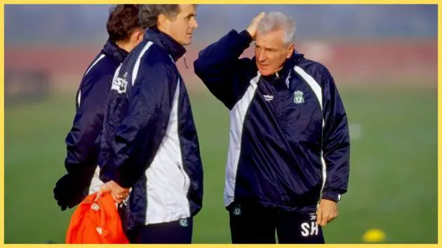 Academy Director Steve Heighway (right) keeps watch during training at The Academy in 2000