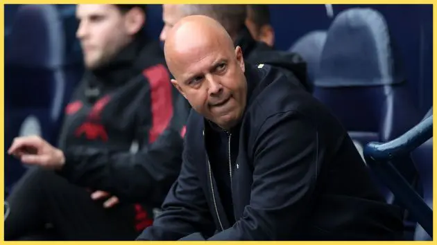 Arne Slot looks on from Liverpool bench.