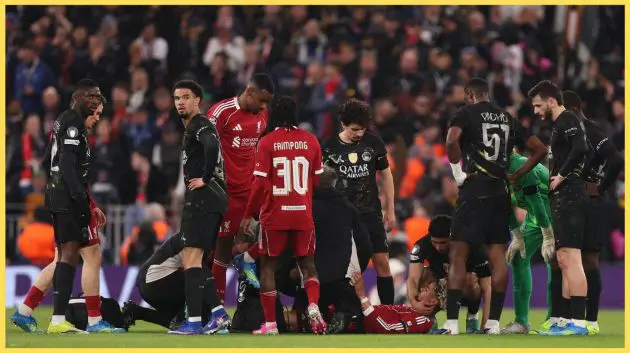 Hugo Ekitike suffered what looked a serious injury in Liverpool's defeat to PSG
