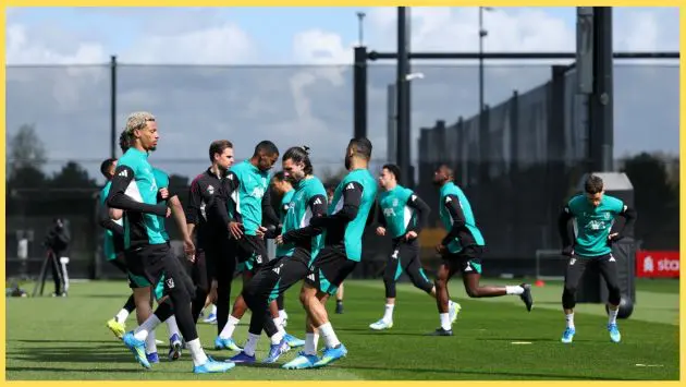 Liverpool players pictured during a training session in Kikrby