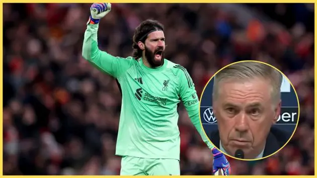 Carlo Ancelotti expects Alisson to be fit for Liverpool's match against Brentford on Sunday