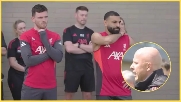Arne Slot gave thanks to Mo Salah and Andy Robertson in their final training session with Liverpool