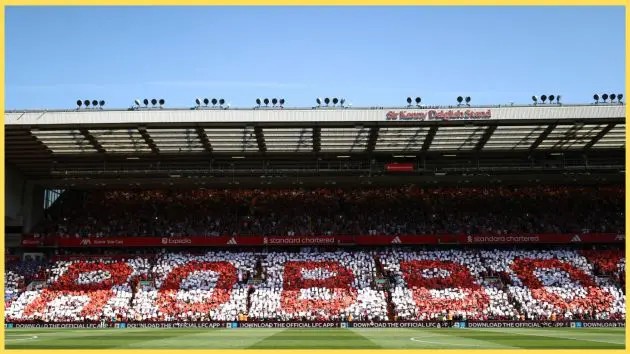 Liverpool fans display a mosaic in tribute to Andy Robertson at Anfield