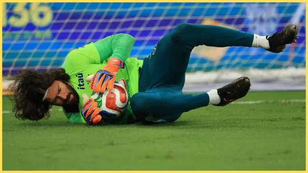 Alisson Becker pictured in training for Brazil ahead of the World Cup