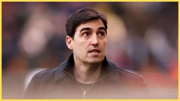 Liverpool manager Andoni Iraola looks on in wide-eyed shock during Premier League game.