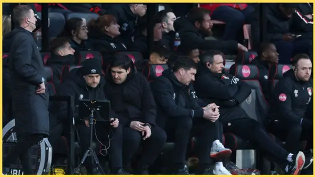 Andoni Iraola pictured with some of his coaching staff at Bournemouth