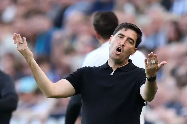 Andoni Iraola throws up his arms in frustration