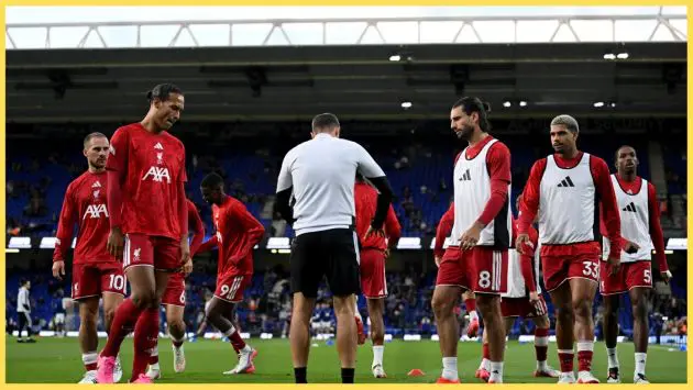 Liverpool players go through their warmup before the game against Ipswich