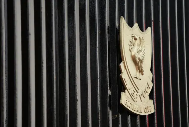 A bust of the Liverpool crest is featured on the gate outside Anfield